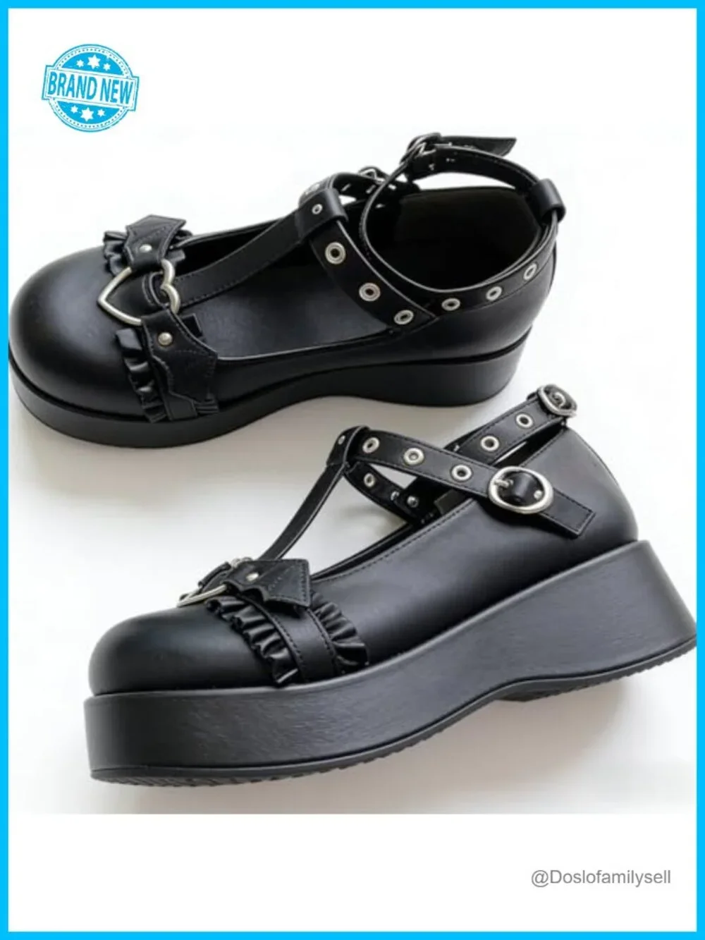 CELNEPHO Mary Jane Platform Pumps Ankle Strap Goth Dress Shoes